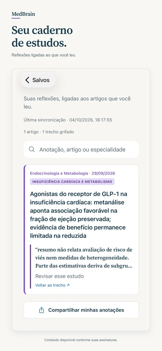 MedBrain: artigos salvos e anotações no Caderno
